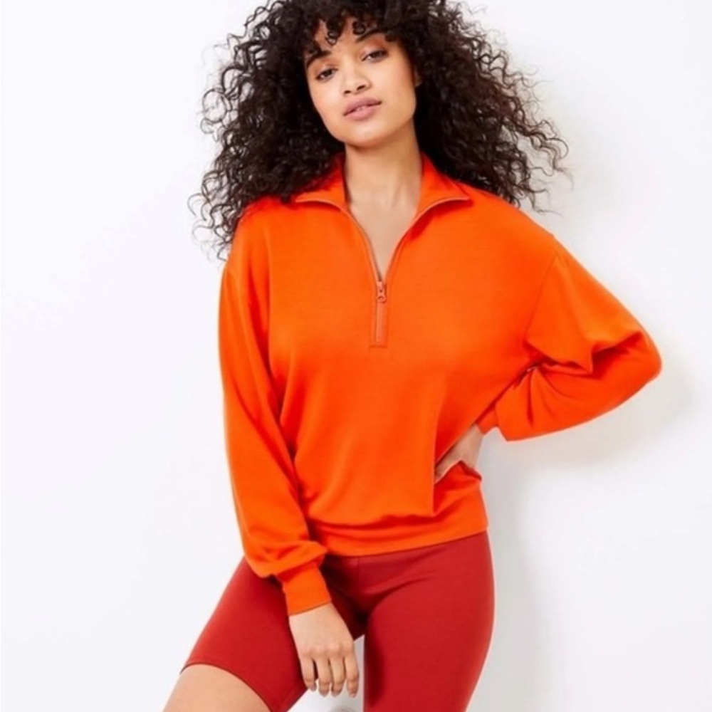 Lou & Grey Bright Orange Half-Zip Sweatshirt
